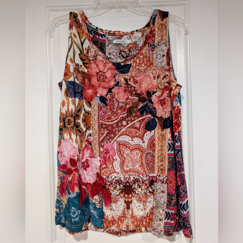 Chico's Boho Floral Sleeveless Top Sz 2/Lg